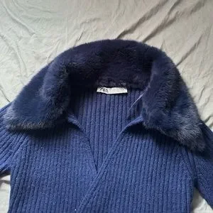 Fur Collar Zara Blue Faux Cardigan Zara Sweaters Zara Wool Blend